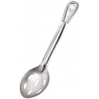 Browne 572113 Conventional Medium Gauge Stainless Steel Slotted Serving Spoon with Reinforced Grooved Handle 11"