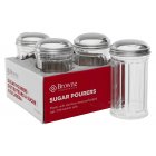 Browne 575231 Round Fluted Plastic Sugar Pourer with Stainless Steel Top 12 oz. - Clear - 4/Set