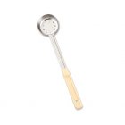 Browne 5757431 Color-Coded One-Piece Stainless Steel Perforated Round Food Portioner with Beige Plastic Handle 3 oz.