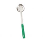 Browne 5757441 Color-Coded One-Piece Stainless Steel Perforated Round Food Portioner with Green Plastic Handle 4 oz.