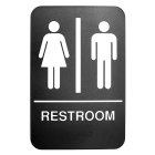 TableCraft 695633 Plastic ADA "Women / Men Restroom" Restroom Sign with Braille 6" x 9" - Black / White - 72/Case