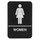TableCraft 695634 Plastic ADA "Women" Restroom Sign with Braille 6" x 9" - Black / White