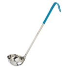 Browne 9946TL Color-Coded One-Piece Stainless Steel Ladle with Teal Plastic Hooked Handle 6 oz.