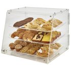 Winco ADC-3 Countertop 3-Tray Acrylic Tiered Display Case with Rear Door 21" x 18" x 16-1/2"H - Clear