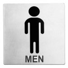 TableCraft B10 Contemporary Stainless Steel "Men" Restroom Sign 5" x 5" - Black on Silver