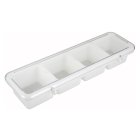 Winco BC-4P Plastic 4-Compartment Bar Caddy Condiment Holder with Clear Cover 18"L x 5"W x 3"H - White - 2/Case