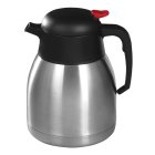 Winco CF-1.2 Stainless Steel Lined Insulated Carafe with Plastic Black/Red Push Button Top - 1.2 Liter - 8/Case