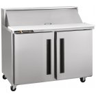 Traulsen Centerline CLPT-4812-SD-LR 2-Section Left/Right Hinged 2 Solid Door Compact Refrigerated Sandwich/Salad Prep Table with Roll-Top Lid 48" - Holds 12 (1/6) 4" deep pans (included) - 115v