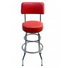 AAA Furniture Wholesale DRB/BACK RD Swivel Seat Bar Stool with Back & Double Footring 41"OAH Red Vinyl