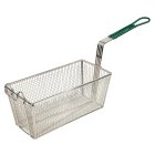 Winco FB-30 Nickle Plated Wire Twin / Half Size Fryer Basket with Front Hook and Green Plastic Coated Handle 13-1/4"L x 6-1/2"W x 6"H