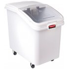 Rubbermaid FG360388WHT ProSave Mobile Slant Front Ingredient Bin with Sliding Hinged Lid & 32 oz Scoop - 600 cup/cap
