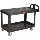 Rubbermaid FG454500BLA Large Size (2) Flat Shelf Heavy-Duty Utility Cart with Extended Handle 54"L x 25-1/4"W x 36"H - Black - 750 lb. Capacity