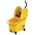 Rubbermaid FG757688YEL WaveBrake Down-Press Bucket and Wringer with Drain 44 Qt. - Yellow