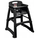 Rubbermaid FG780508BLA Sturdy Chair Stackable Plastic High Chair / Youth Seat with Waist Strap & Wheels - Black - Assembled