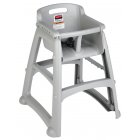 Rubbermaid FG780508PLAT Sturdy Chair Stackable Plastic High Chair / Youth Seat with Waist Strap & Wheels - Platinum - Assembled