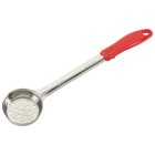 Winco FPP-2 One-Piece Stainless Steel Perforated Round Food Portioner with Red Plastic Handle 2 oz.