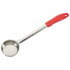 Winco FPS-2 One-Piece Stainless Steel Solid Round Food Portioner with Red Plastic Handle 2 oz.