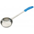 Winco FPS-8 One-Piece Stainless Steel Solid Round Food Portioner with Blue Plastic Handle 8 oz.