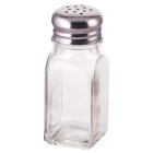 Winco G-109 Square Glass Salt & Pepper Shaker with Stainless Steel Mushroom Top 2 oz. - Clear - 12/Case