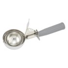 Winco ICD-8 Stainless Steel Thumb-Press Ice Cream Disher with Gray Plastic Handle 4 oz. - Size 8 - 36/Case