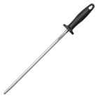 Winco K-14S Stainless Steel Round Knife Sharpening Steel with Black Plastic Finger Guard Hande- 12/Case