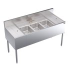 Krowne KR24-53C Royal Series Underbar 3-Compartment Stainless Steel Bar Sink with Faucet 60"W x 24"D - 2 Drainboards L/R 12"