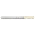 Winco KWP-121 Stal High Carbon Steel Wavy Edge Slicer / Bread Knife with 12" Blade and White Polypropylene Handle - 36/Case
