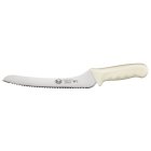 Winco KWP-92 Stal High Carbon Steel Bread Knife with 9" Blade and White Polypropylene Offset Handle - 36/Case
