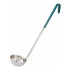 Winco LDC-4 One-Piece Stainless Steel Color-Coded Ladle with 15-1/2" Green Coated Hooked Handle 4 oz. - 120/Case