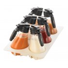 TableCraft N481 Option Polycarbonate Salad Dressing Dispenser Set with Black Plastic Top and (10) Name Tags and (1) White Tray 48 oz. - Clear -  Set of 6