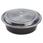 Karat IM-FC4032 Black Plastic Round Microwaveable Takeout Food Container & Clear Lid 32 oz. - 150 Sets/Case