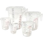 Winco PMCP-5SET 5-Piece Polycarbonate Measuring Cup Set with Color Graduations - Clear - includes: 1 cup, 1 pint, 1, 2 & 4 qt. - 6/Case
