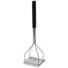 Winco PTMP-18S Nickle-Plated Steel Potato Masher with 4-1/2" Square Face and 17-3/4" Black Textured Plastic Handle - 6/Case