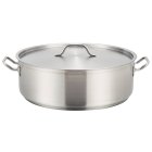 Winco SSLB-20 Premium Stainless Steel Induction Brazier / Braising Pot with Cover 20 qt.