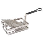 Winco TB-18 Nickel-Plated Steel Tostada Fry Basket with Front Hook and Black Plastic Handle 10-1/2" x 6-1/2" x 5-1/4"H - Holds (18) 6" Shells