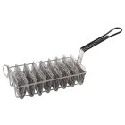 Winco TB-8 Nickel-Plated Rectangular Taco Shell Fry Basket with Front Hook and Black Plastic Handle - Holds (8) 6" Folded Shells