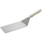Winco TWP-42 Stainless Steel Solid Offset Turner with 8" x 4" Blade and White Polypropylene Ergo Handle
