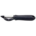 Winco VP-304 Straight Fruit & Vegetable Peeler with Stainless Steel Serrated Edge Blade and Black Soft Grip Handle 7-1/2" - 12/Case