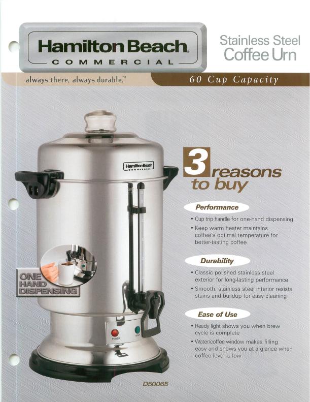 Hamilton Beach Commercial Stainless Steel Coffee Urn, 60 Cup